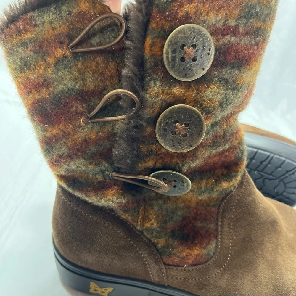 Alegria Nanook Boots Brown Suede Leather Faux Fur Lined Women Size 39 EU Cute